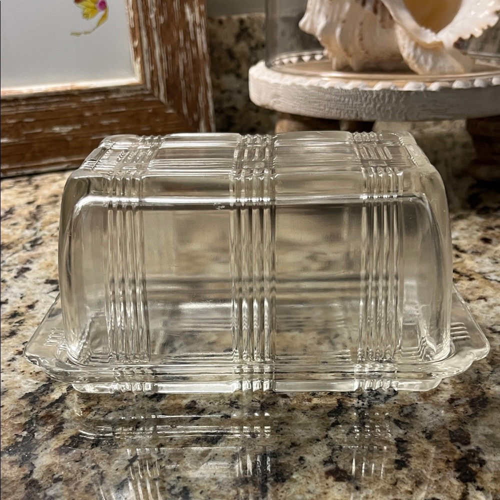 Vintage Hazel Atlas Criss Cross Clear Glass Butter Dish